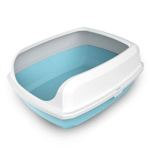 2 x Medium High Side Large Portable Open Cat Toilet Litter Box Tray House With Scoop Blue