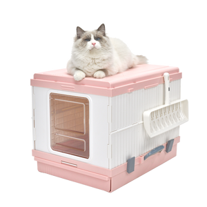 XL Portable Cat Toilet Litter Box Tray Foldable House with Handle and Scoop Pink