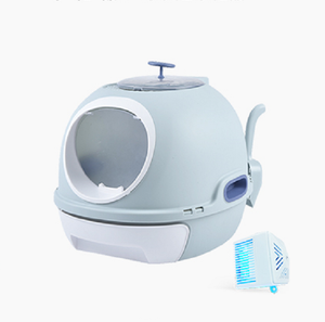 Cat Toilet Litter Box Tray House W Sky window Drawer Photocatalyst Purifier Blue