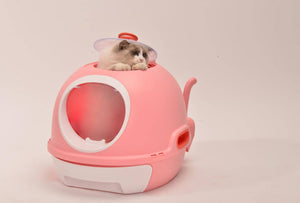 Hooded Cat Toilet Litter Box Tray House With Drawer & Scoop Pink