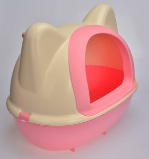 Large Hooded Cat Toilet Litter Box Tray House With Scoop Pink