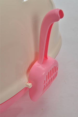 Large Hooded Cat Toilet Litter Box Tray House With Scoop Pink