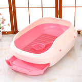 Medium Portable Cat Toilet Litter Box Tray with Scoop and Grid Tray-Pink