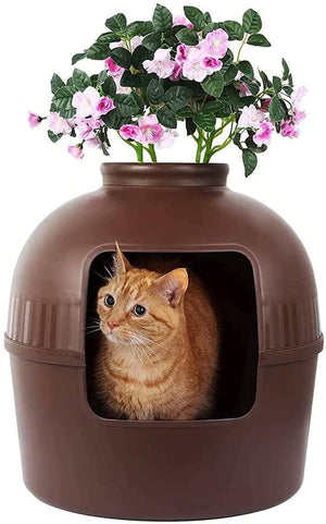 Multifunctional Cat Litter Box Pet Cat House Semi-Enclosed Brown