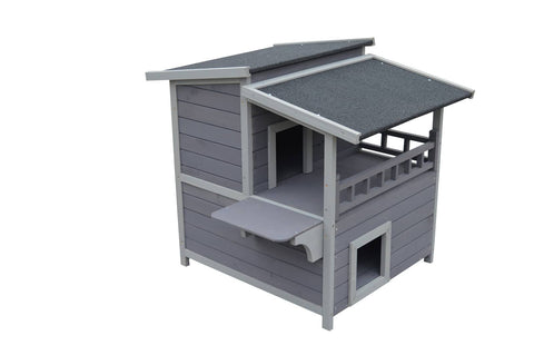 2 Story Cat Shelter Condo with Escape Door Rainproof Kitty House