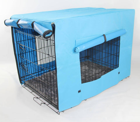 30' Portable Foldable Dog Cat Rabbit Collapsible Crate Pet Cage with Blue Cover Mat