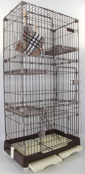 179 cm Brown Pet 4 Level Cat Cage House With Litter Tray & Wheel 82x57x179 CM