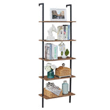 Industrial Ladder Shelf Wood Wall-Mounted Bookcase Storage Rack Shelves Display