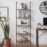 Industrial Ladder Shelf Wood Wall-Mounted Bookcase Storage Rack Shelves Display