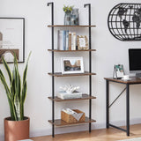 Industrial Ladder Shelf Wood Wall-Mounted Bookcase Storage Rack Shelves Display