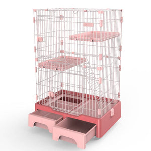 134 cm Pink Pet 3 Level Cat Cage House With Litter Tray And Storage Box