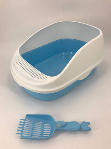 YES4PETS Large Deep Cat Toilet Litter Box Tray High Wall with Scoop Blue