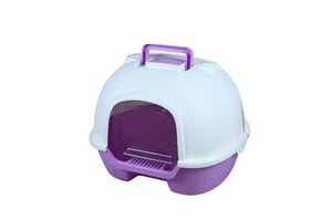 Portable Hooded Cat Toilet Litter Box Tray House with Handle, Scoop and Charcoal Filter Purple