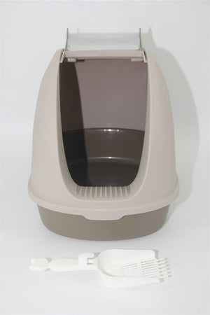 Cat Toilet Litter Box  Portable Hooded Tray House with Scoop and  Handle Brown