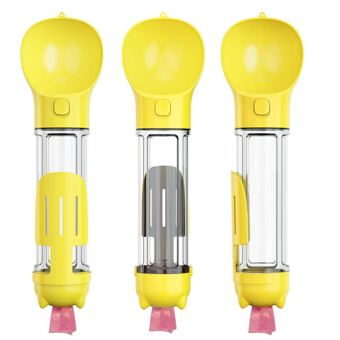 4 in 1 Portable Pet Dog Puppy Cat Drinking Mug Water Feeder Bottle Valve Travel Bottle Yellow