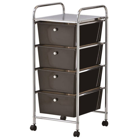 YES4HOMES Black Plastic Storage 4 Drawer with Metal Trolley Shelf and Slide-Out Drawers