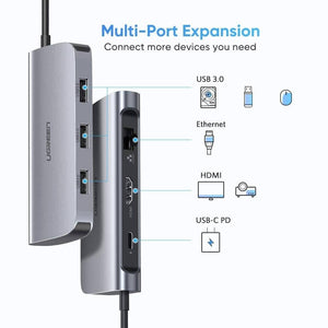 UGREEN Type C 6 in 1 Multifultion adaptor HDMI/RJ45/USB3.0 x 3/TypeC PD Protocal (50771)