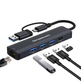 Simplecom CHN435 USB-C and USB-A to 4-Port USB HUB with Gigabit Ethernet Adapter