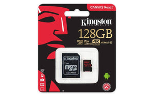 KINGSTON  Canvas React: MicroSD 128GB , 100MB/s read and 70MB/s write with SD adapter  SDCR/128GB