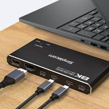 Simplecom KM470 2-Port USB-C KVM Switch 8K Docking Station HDMI 2.1 DP for Laptop Tablet