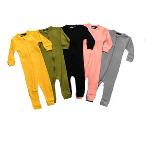 MLW By Design - Organic Ribbed Zipped Long Sleeve Onesies | 0-3 Months | Black