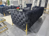 Grand Tufted Lounge - Black Velvet - Gold Legs