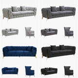 Grand Tufted Lounge - Black Velvet - Silver Legs