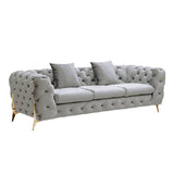 Grand Tufted Lounge - Light Grey Velvet - Gold Legs