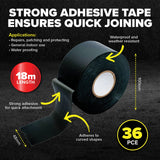 Handy Hardware 36PCE Heavy Duty Duct Tape Black Flexible Multipurpose 18m