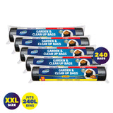 Xtra Kleen 240PCE 240L Garbage Bin Liners XXL Tear & Leak Proof 113 x 147cm