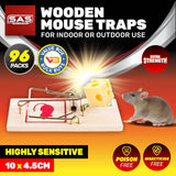 SAS Pest Control 96PCE Mouse Traps Wooden Indoor/Outdoor 10cm x 4.5cm