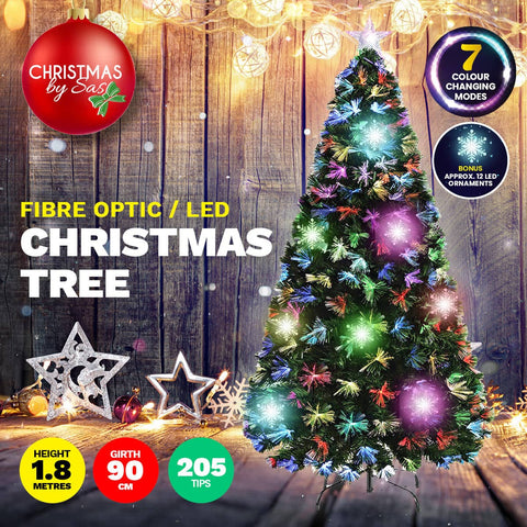 Christmas By Sas 1.8m Fibre Optic/LED Christmas Tree 210 Tips Multicolour Star & Ornaments