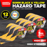 Handy Hardware 12PCE Hazard Tape High Visibility & Grip Waterproof 5m x 50mm