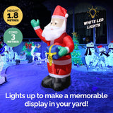 Christmas By Sas 1.8m Self Inflatable LED Waving Santa & Gift Box