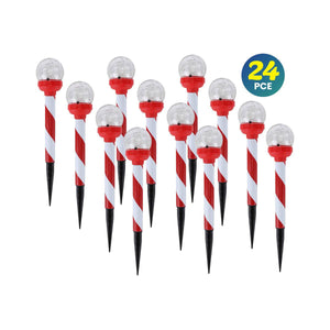 Christmas By Sas 24PCE Solar Candy Cane Stakes With Crackle Balls LED 35cm