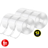 Handy Hardware 12PCE Double Sided Clear Tape Water Heat & Tear Resistant 5m