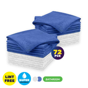 Xtra Kleen 72PCE Microfibre Bathroom Cloths Lint Free Absorbent 30 x 38cm