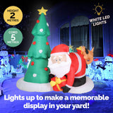 Christmas By Sas 2m Santa Puppy & Tree Built-In Blower Bright LED Lighting