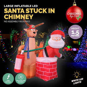 Christmas By Sas 1.5m Santa Stuck In Chimney Built-In Blower LED Lighting