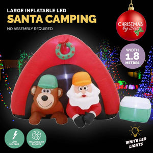 Christmas By Sas 1.8m Santa & Bear Camping Built-In Blower LED Lighting