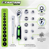 Taipan&reg; 12PCE 1/4" Ratchet Socket Set Premium Quality Chrome Vanadium Steel