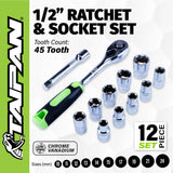 Taipan&reg; 12PCE 1/2" Ratchet Socket Set Premium Quality Chrome Vanadium Steel