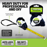 Taipan&reg; 5m Tape Measure Auto Lock Function Shock Absorbent Rubber Case