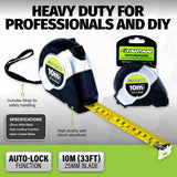 Taipan&reg; 10m Tape Measure Auto Lock Function Shock Absorbent Rubber Case