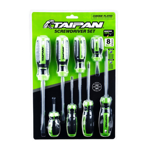 Taipan&reg; 8PCE Screwdriver Set Magnetic Tips Chrome Steel Plated Construction