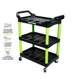 Taipan&reg; 3-Tier Work Trolley Handles Swivel Wheels Innovative Design 97 x 68cm