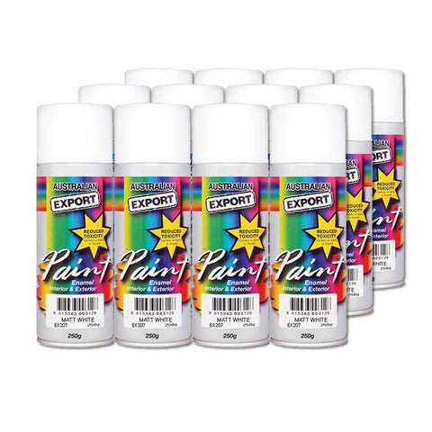 Australian Export 12PK 250gm Aerosol Spray Paint Cans [Colour: White - Matt]