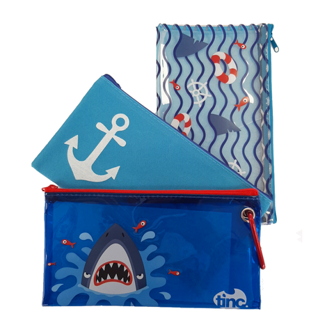 Shark Set Of 3 Pvc Pencil Cases