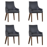 Tuberose Dining Chair Set of 4 PU Leather Solid Acacia Wood Furniture Dark Grey