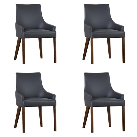 Tuberose Dining Chair Set of 4 PU Leather Solid Acacia Wood Furniture Dark Grey